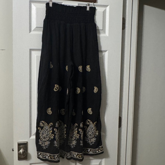 Anthropologie embroidered Smocked Wide-Leg Pants - Picture 3 of 8